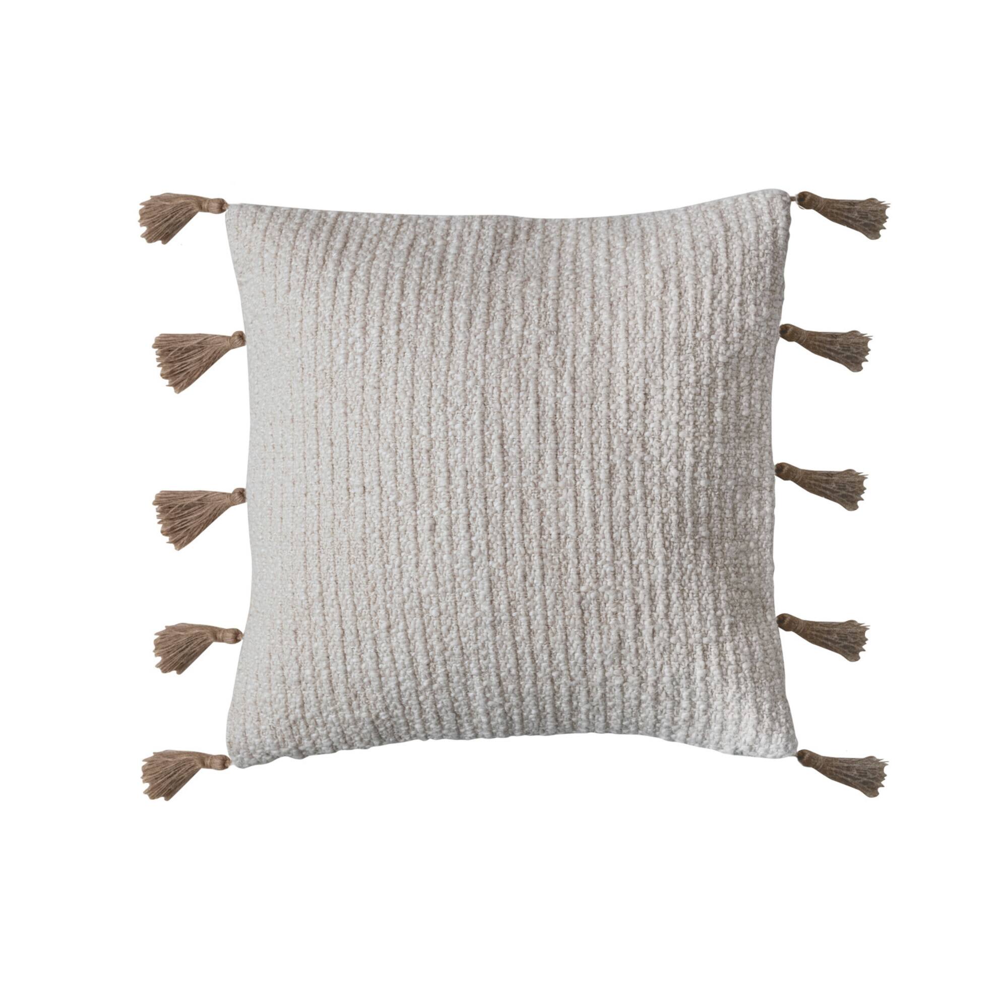 Hello Honey® 18" Natural Cotton & Linen Blend Pillow with Jute Tassels